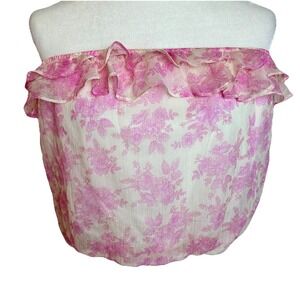 Altar'd State Pink Cream Toile Floral Tube Top Ruffle NWOT Size Large Lined $60‎